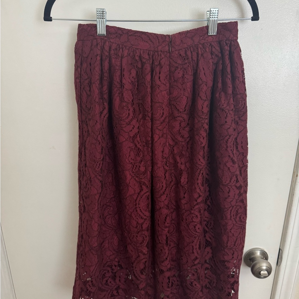 J. Crew Burgundy Lace Midi Skirt
